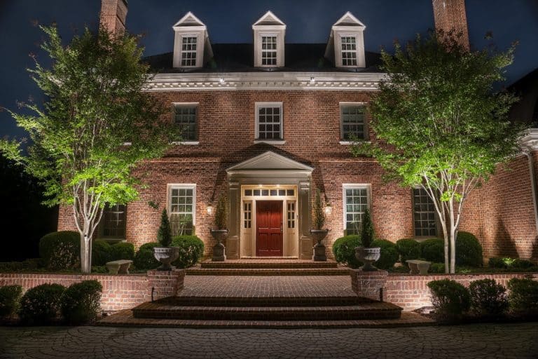 Entry steps and facade lighting on a brick colonial McLean, VA home