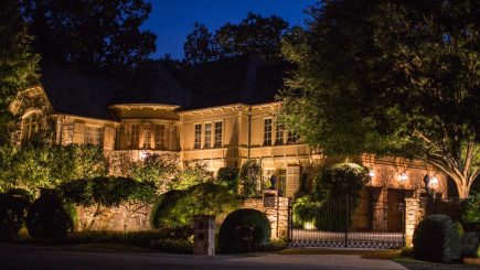 Landscape lighting on a stone and stucco McLean, VA home